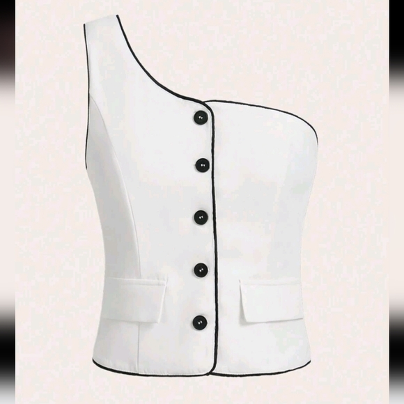 Contrast Color OneShoulder WhiteSuit Vest White One Shoulder Suit Vest Tank Top - Picture 5 of 5